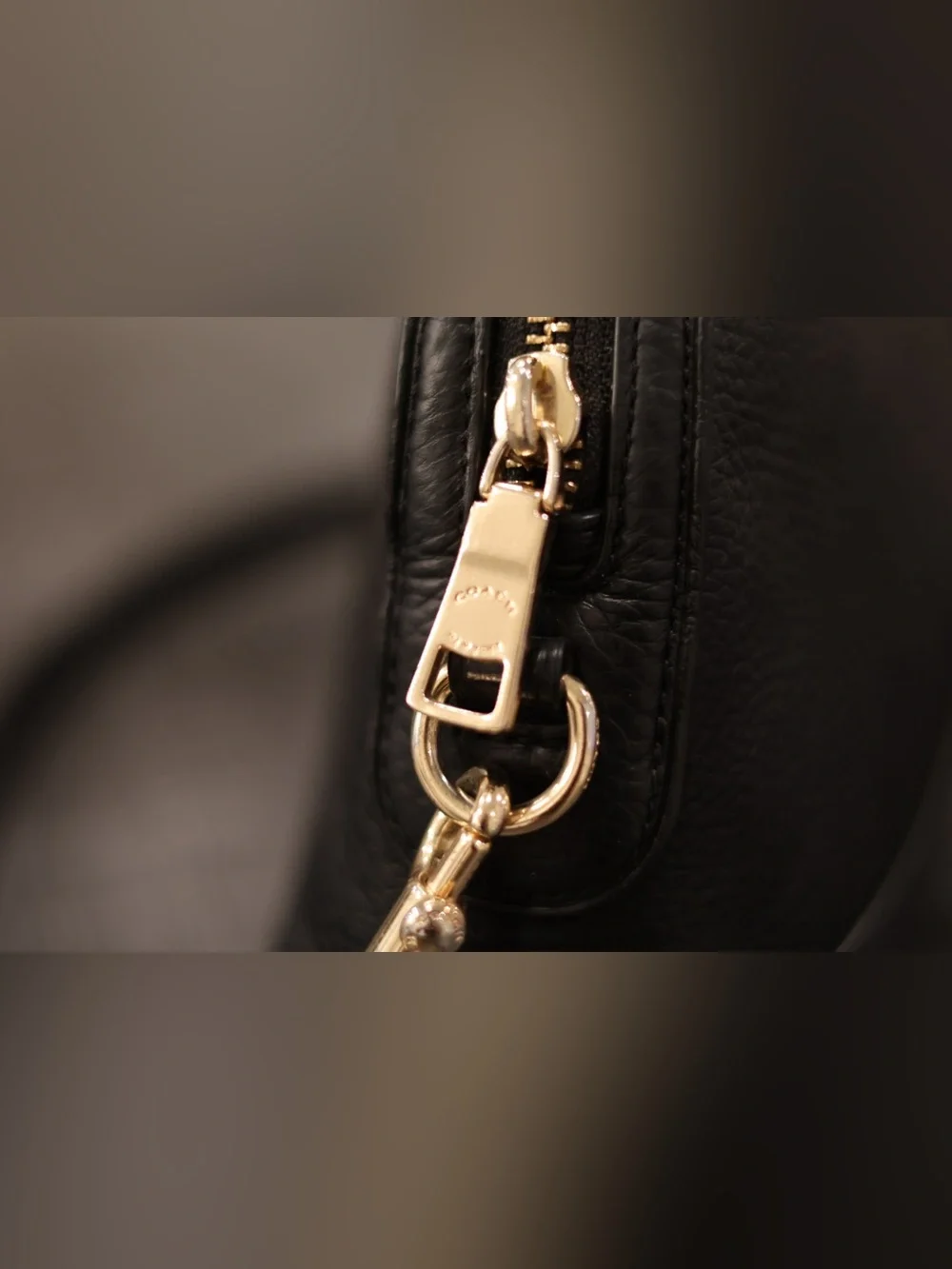 Coach Black Pebbled Leather Dome Crossbody Bag Gold Hardware Adjustable Strap